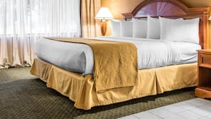 Premium bedding, desk, blackout drapes, iron/ironing board