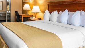 Premium bedding, desk, blackout drapes, iron/ironing board