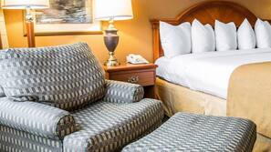Premium bedding, desk, blackout drapes, iron/ironing board