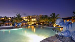 5 outdoor pools, pool umbrellas