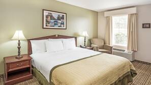 Premium bedding, desk, blackout drapes, iron/ironing board