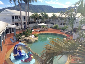 Outdoor pool, pool umbrellas