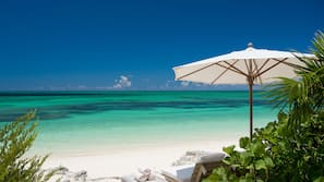 Private beach, white sand, beach towels, water skiing