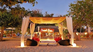 Private beach, white sand, sun-loungers, beach umbrellas