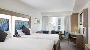 In-room safe, desk, laptop workspace, blackout curtains