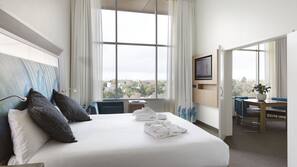 In-room safe, desk, laptop workspace, blackout curtains