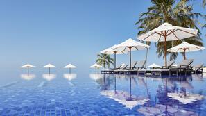 2 outdoor pools, open 9:00 AM to 6:00 PM, pool umbrellas, sun loungers