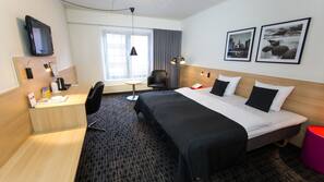In-room safe, desk, laptop workspace, blackout curtains