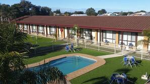 Outdoor pool, pool umbrellas