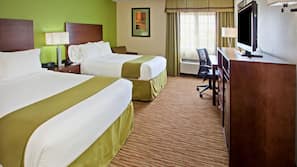 Premium bedding, pillow top beds, desk, laptop workspace