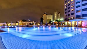 Outdoor pool, pool umbrellas