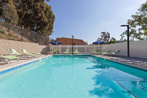 Outdoor pool, pool umbrellas