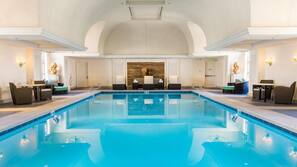 Indoor pool, outdoor pool, free pool cabanas, pool umbrellas