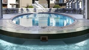 Indoor pool, seasonal outdoor pool, pool umbrellas