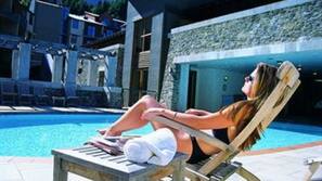 Indoor pool, seasonal outdoor pool, pool umbrellas