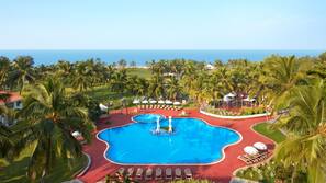 Outdoor pool, pool umbrellas, pool loungers