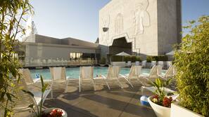 Outdoor pool, sun loungers