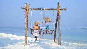 On the beach, scuba diving, snorkelling, waterskiing