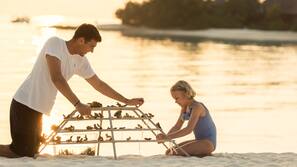 On the beach, scuba diving, snorkelling, waterskiing