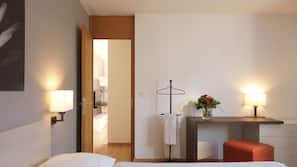 Hypo-allergenic bedding, desk, blackout curtains, soundproofing