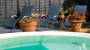 Indoor pool, outdoor pool, pool loungers