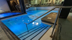 Indoor pool, outdoor pool, pool loungers