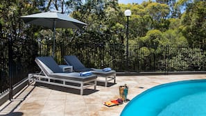 Outdoor pool, pool umbrellas