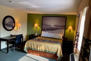 Studio Suite, 1 King Bed, Non Smoking | Desk, laptop workspace, blackout drapes, iron/ironing board