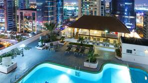 Outdoor pool, pool loungers