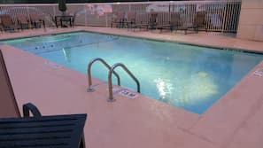 Seasonal outdoor pool, pool umbrellas, sun loungers