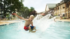 Indoor pool, outdoor pool, pool umbrellas, sun loungers