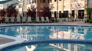 Indoor pool, outdoor pool, pool umbrellas, sun loungers