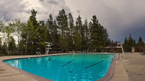 Seasonal outdoor pool, open 10:00 AM to 8:00 PM, sun loungers