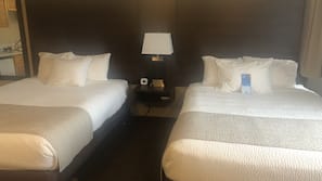 Premium bedding, pillowtop beds, desk, blackout drapes