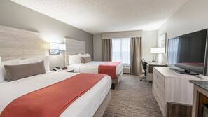 Premium bedding, pillowtop beds, desk, laptop workspace