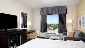 In-room safe, desk, laptop workspace, blackout curtains
