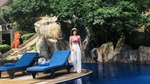 Outdoor pool, pool umbrellas