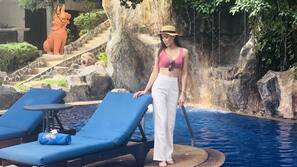 Outdoor pool, pool umbrellas