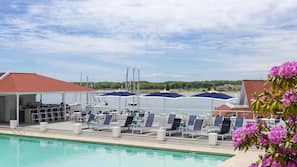 Indoor pool, outdoor pool, open 7:00 AM to 8:00 PM, pool umbrellas