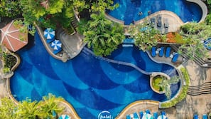 Outdoor pool, pool umbrellas