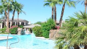 Outdoor pool, pool umbrellas