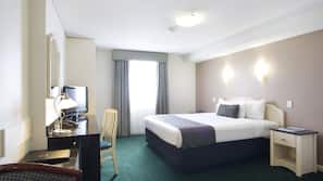 In-room safe, desk, laptop workspace, blackout curtains