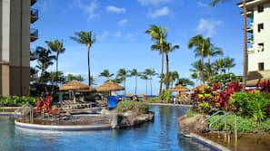 2 outdoor pools, pool umbrellas