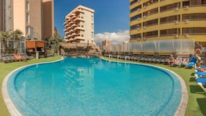 Indoor pool, outdoor pool, pool loungers