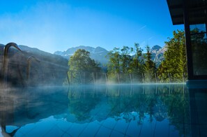 Indoor pool, outdoor pool, sun loungers