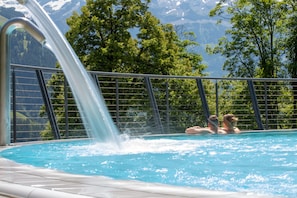 Indoor pool, outdoor pool, sun loungers