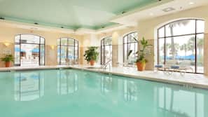 Indoor pool, outdoor pool, open 7:00 AM to 11:00 PM, pool umbrellas