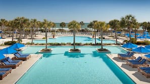 Indoor pool, outdoor pool, open 7:00 AM to 11:00 PM, pool umbrellas