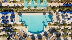Indoor pool, outdoor pool, open 7:00 AM to 11:00 PM, pool umbrellas