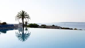 Seasonal outdoor pool, pool umbrellas, pool loungers
